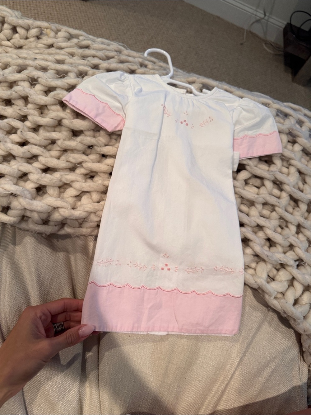 Classic White and Pink Girls' Dress with Embroidered Detail